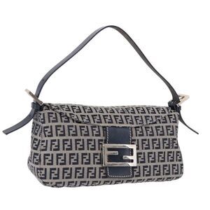 Fendi Baguette Zucchino Canvas Navy Canvas Handbag